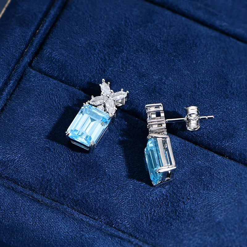 Luxury Lake Blue Zirconia Flower Party Stud Earring 40200273 - image2