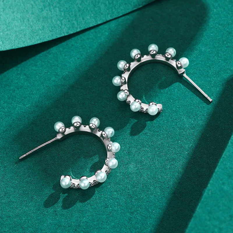 Zirconia Pearl Curve Stud Earring 40200293 - image2