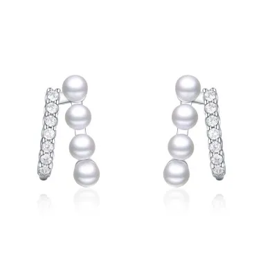 Zirconia Pearl Lines Stud Earring 40200294