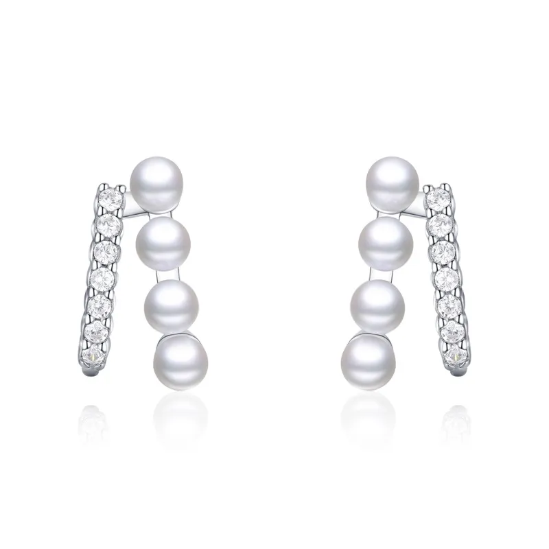 Zirconia Pearl Lines Stud Earring 40200294