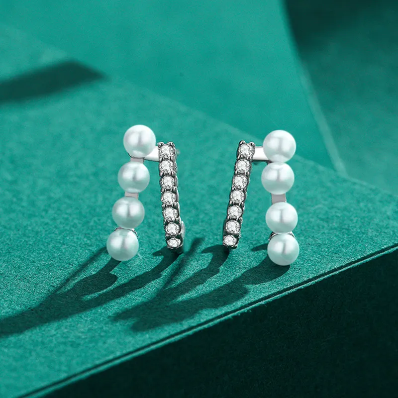 Zirconia Pearl Lines Stud Earring 40200294 - image2