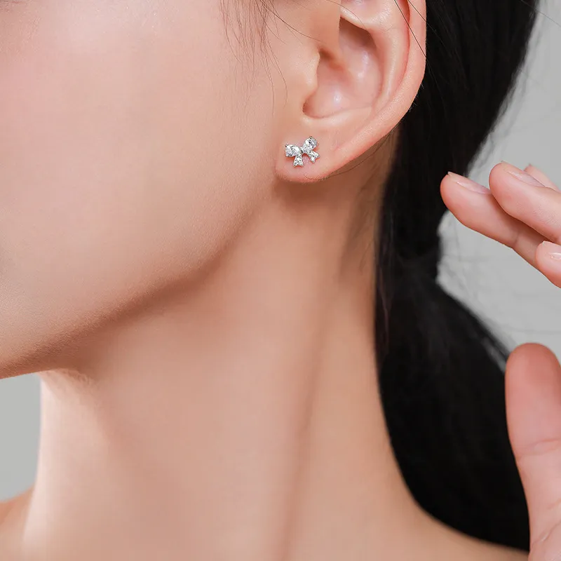 Lovely Zirconia Bow Stud Earring 40200305 - image1