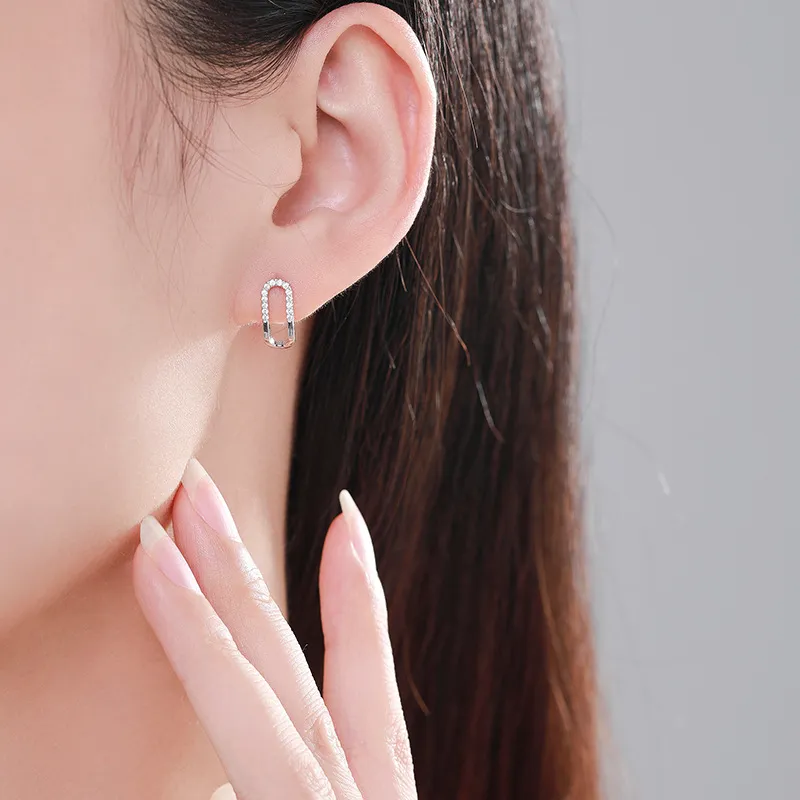 Geometric Hollow-out Zirconia Stud Earring 40200315 - image1