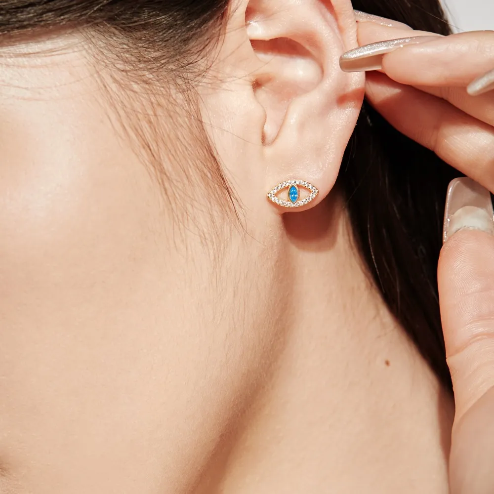 925 Sterling Silver Zirconia Evil Eye Stud Earring 40200317 - image1