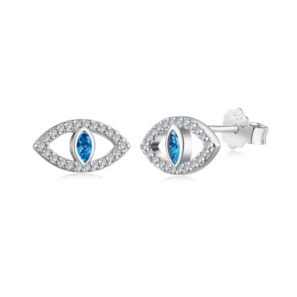 925 Sterling Silver Zirconia Evil Eye Stud Earring 40200317