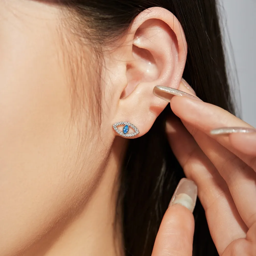 925 Sterling Silver Zirconia Evil Eye Stud Earring 40200317 - image2