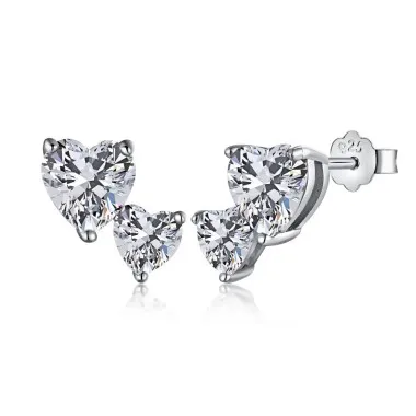 Shiny Double Heart Zirconia Wedding Stud Earring 40200320