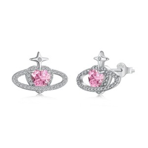Pink Heart Zirconia Star Heart Stud Earring 40200322