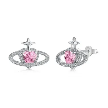 Pink Heart Zirconia Star Heart Stud Earring 40200322