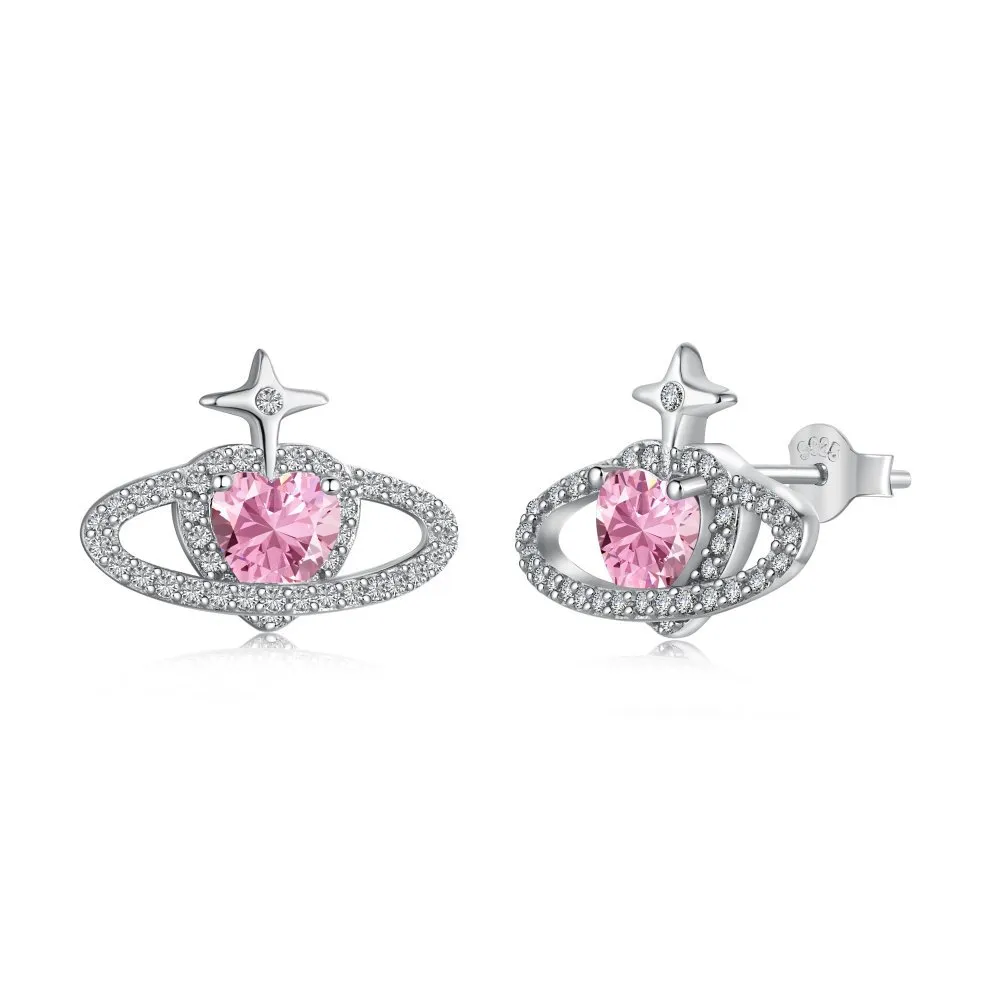 Pink Heart Zirconia Star Heart Stud Earring 40200322