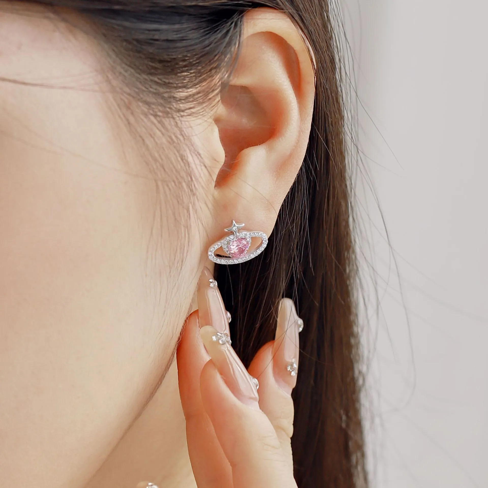 Pink Heart Zirconia Star Heart Stud Earring 40200322 - image1
