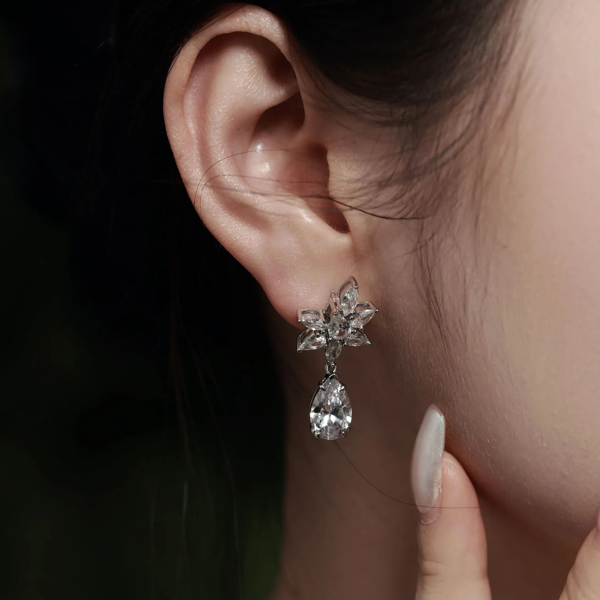 5A Waterdrop Zirconia Wedding Stud Earring 40200332 - image2
