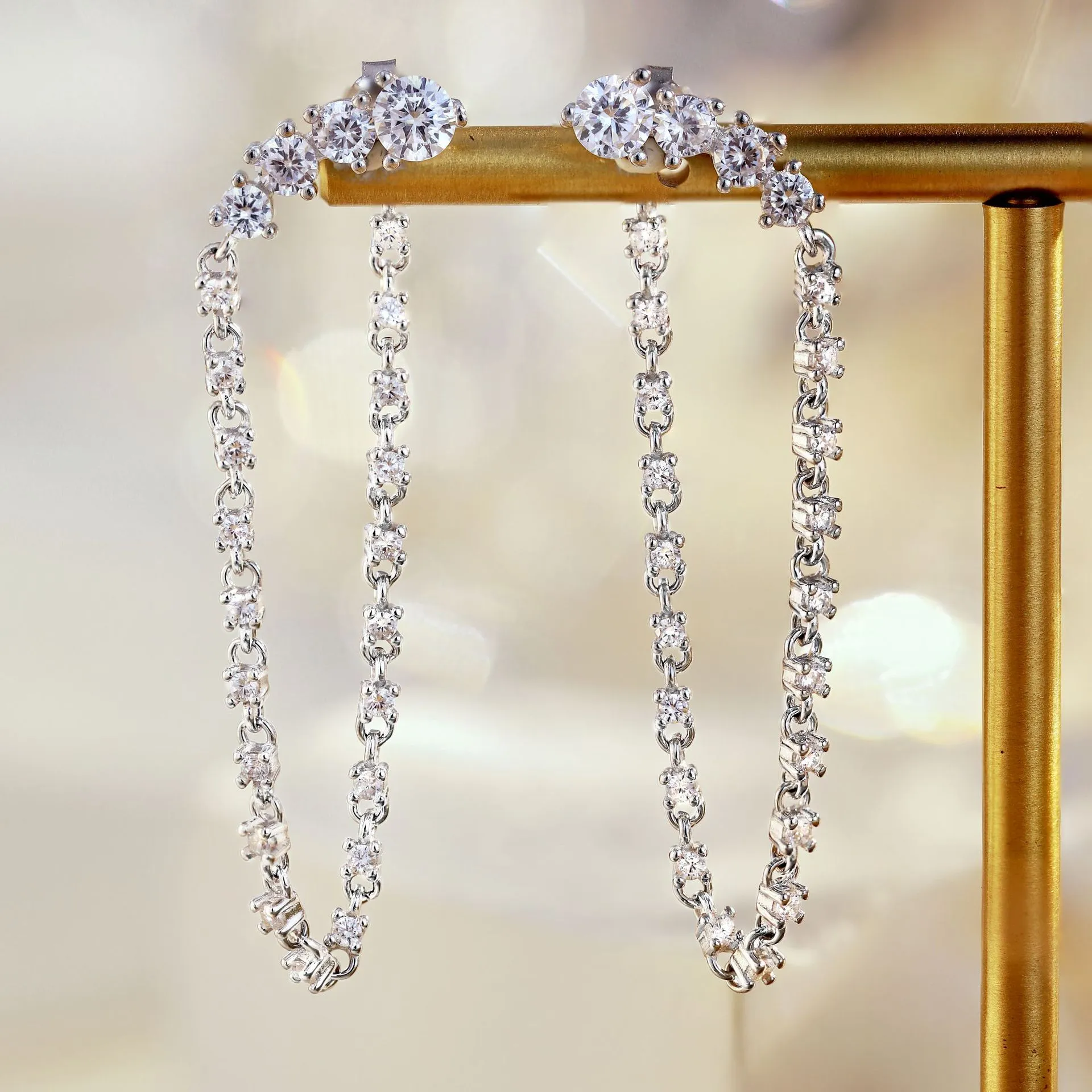 Shiny Zirconia Tassel Stud Earring 40200333 - image1