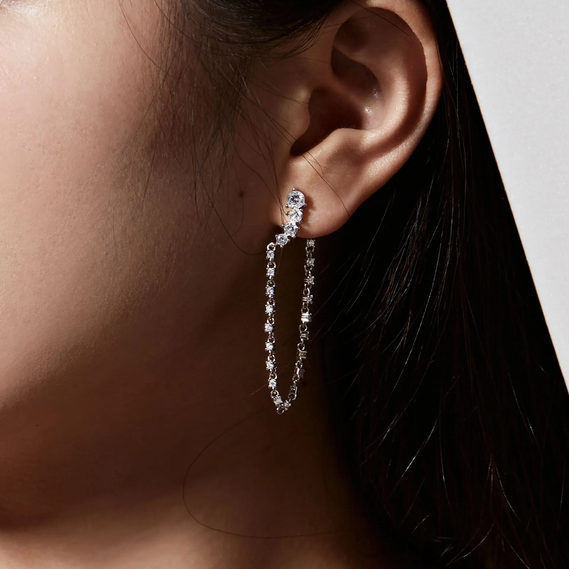 Shiny Zirconia Tassel Stud Earring 40200333 - image2