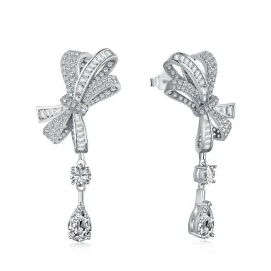 Luxury Zirconia Bowknot Tassel Stud Earring 40200335