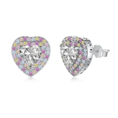 925 Sterling Silver Colorful Zirconia Heart Stud Earring 40200346