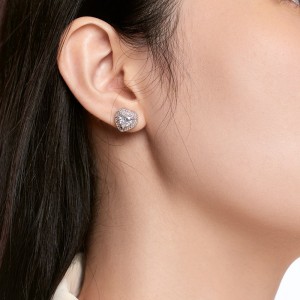925 Sterling Silver Colorful Zirconia Heart Stud Earring 40200346