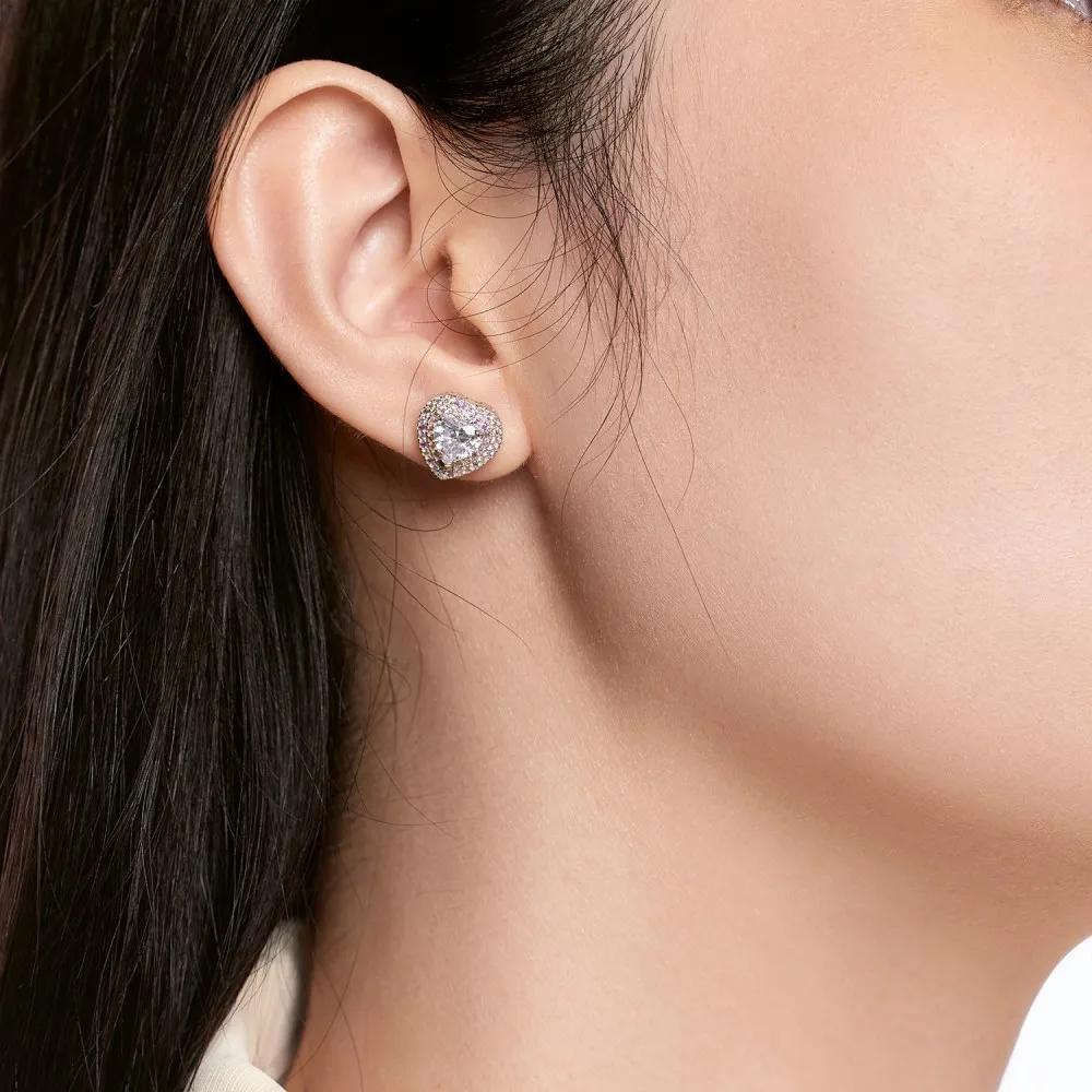 925 Sterling Silver Colorful Zirconia Heart Stud Earring 40200346 - image1