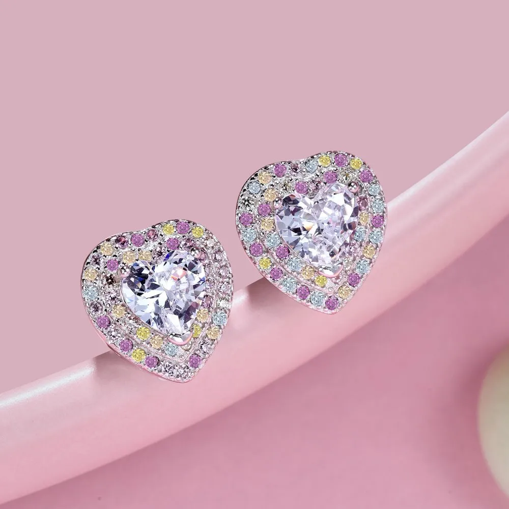 925 Sterling Silver Colorful Zirconia Heart Stud Earring 40200346 - image2