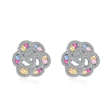 Blooming Zirconia Camellia Flower Stud Earring 40200347