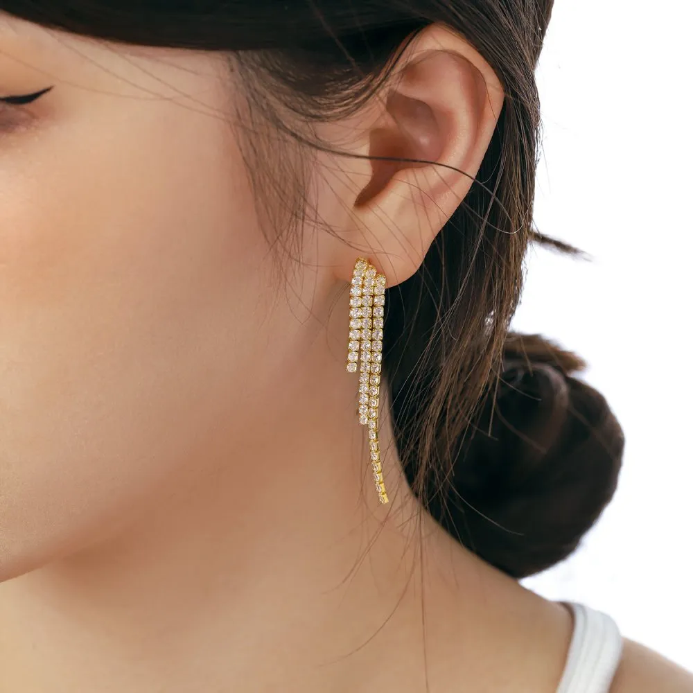 Shiny Zirconia Tassel Party Stud Earring 40200348 - image1