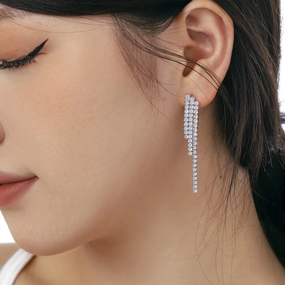 Shiny Zirconia Tassel Party Stud Earring 40200348 - image2
