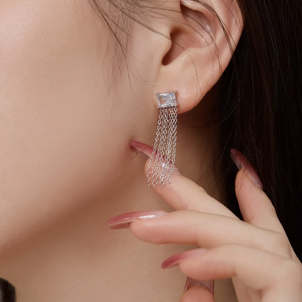 5A Zirconia Tassel Stud Earring 40200350 - image2