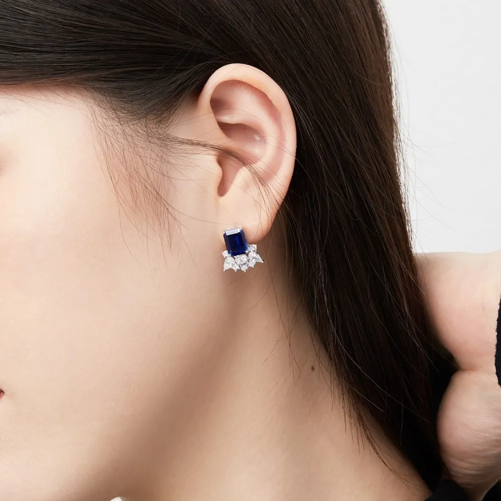 Luxury Zirconia Rectangle Flower Stud Earring 40200353 - image1