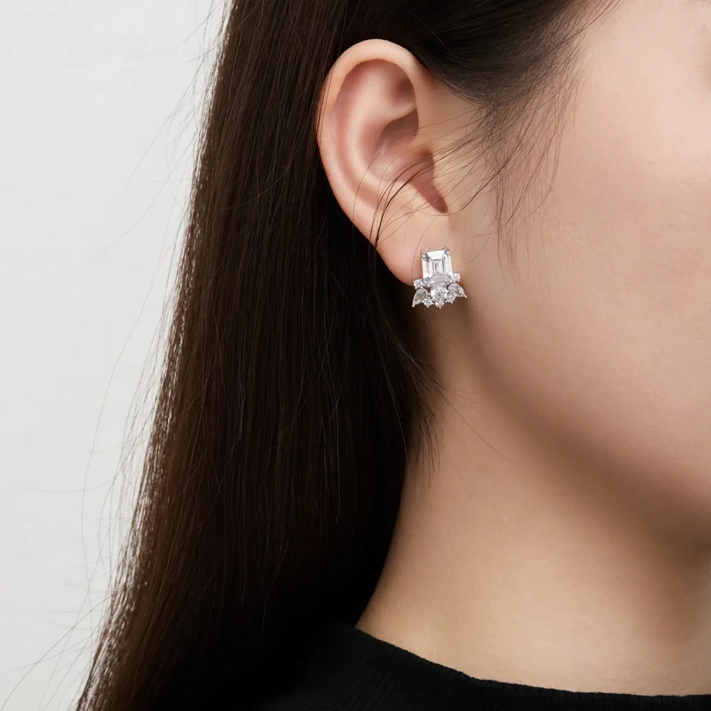 Luxury Zirconia Rectangle Flower Stud Earring 40200353 - image2