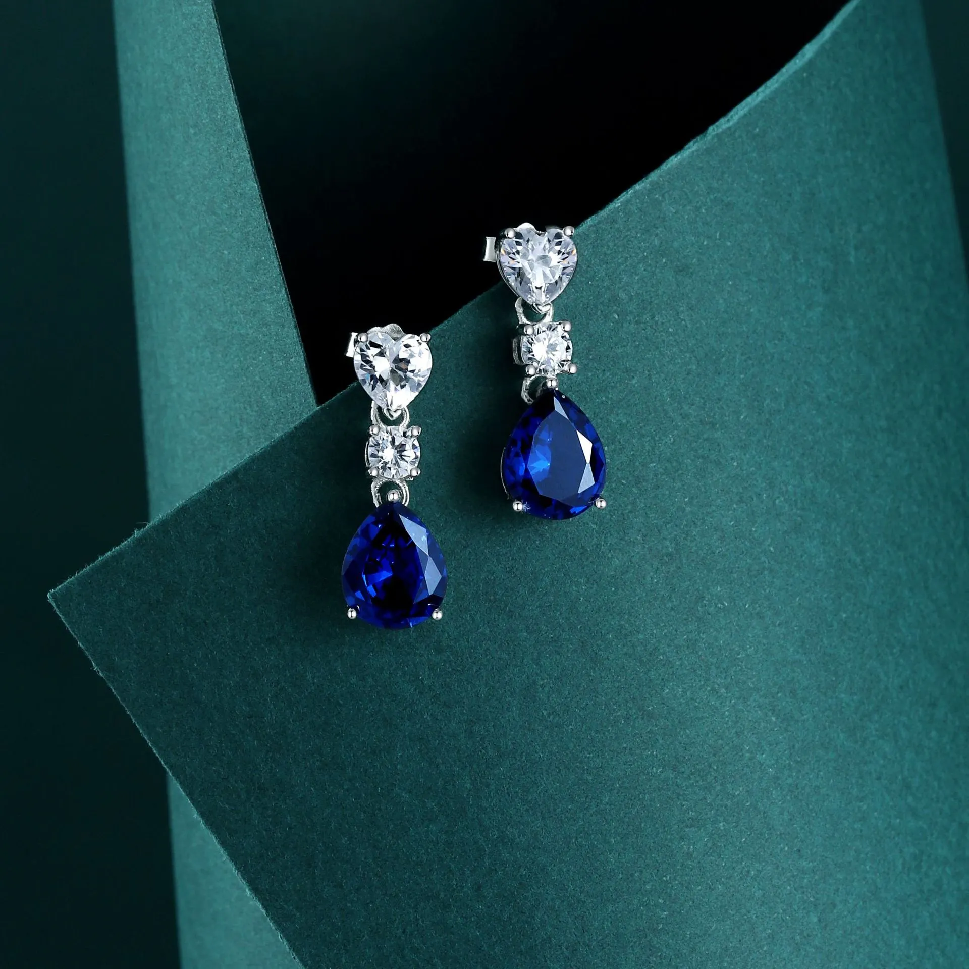 Paraiba Waterdrop Sapphire Stud Dangle Earring 40200359 - image2