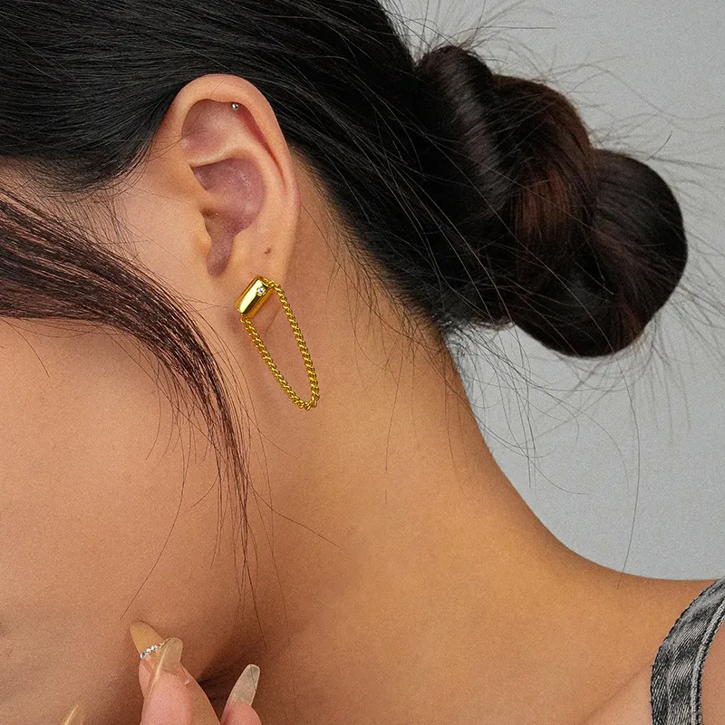 Unique Zirconia Chain Tassel Stud Earrings 40200360 - image1