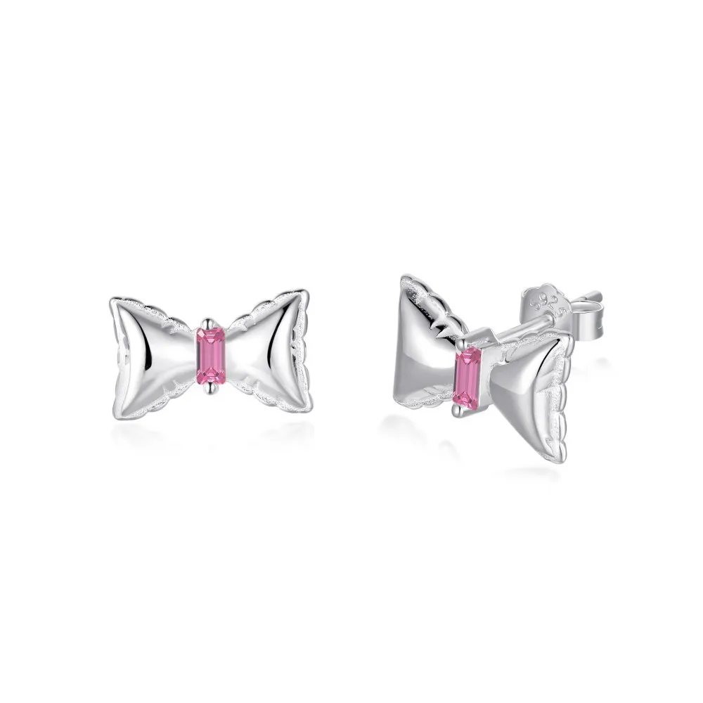 Pink Zirconia Bow Stud Earrings 40200362