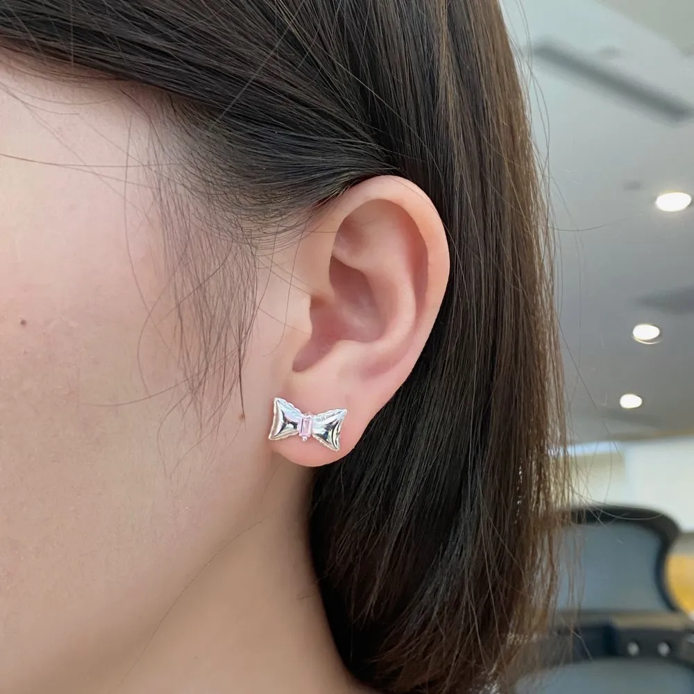 Pink Zirconia Bow Stud Earrings 40200362 - image1