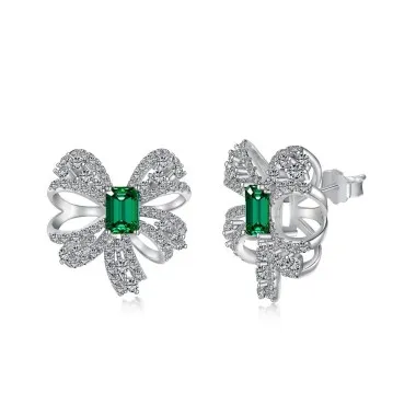 Luxury Emerald Zirconia Bow Party Stud Earrings 40200372