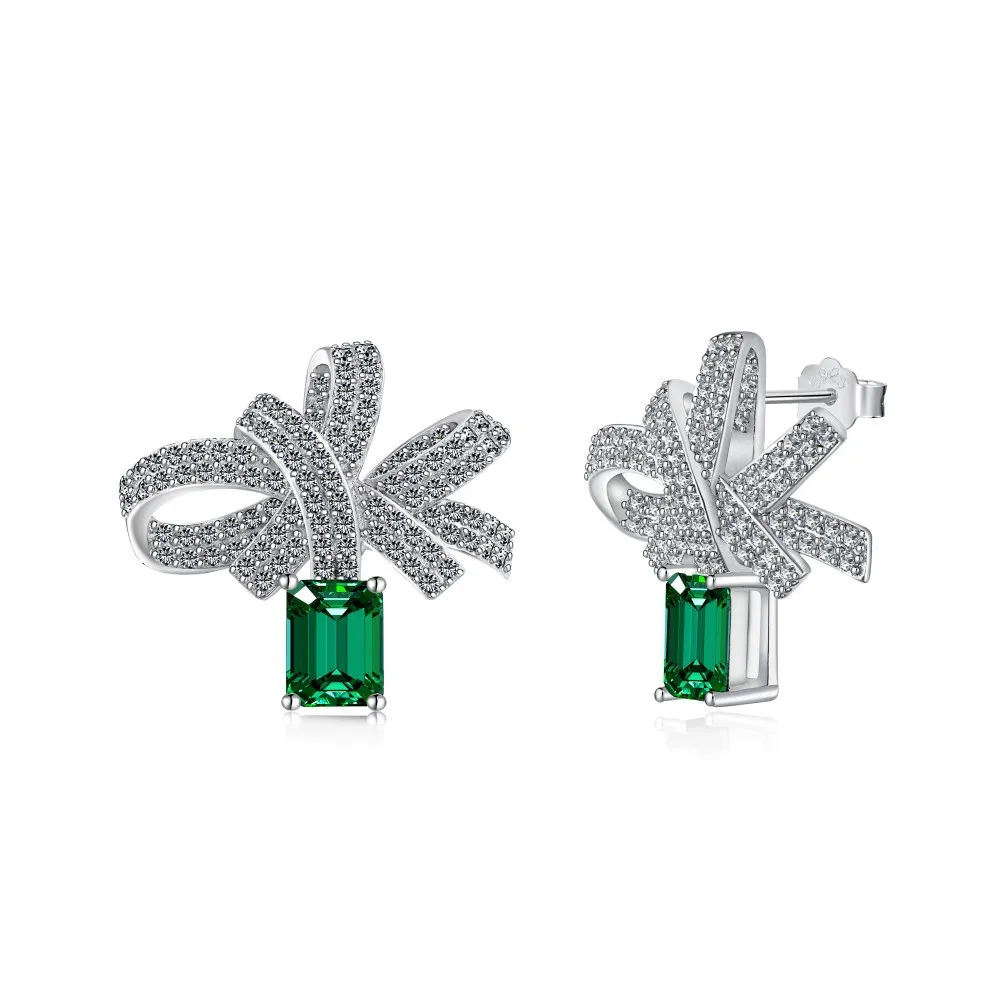 Luxury Emerald Zirconia Bow Party Stud Earrings 40200373