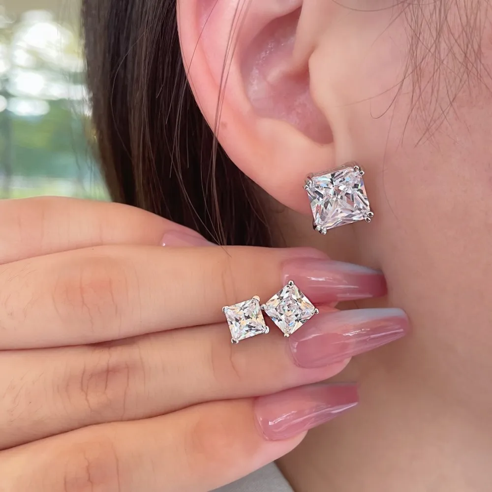 Minimalism 5A Square Zirconia Party Stud Earrings 40200376 - image2
