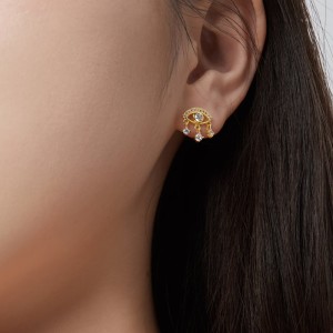 Vintage Evil Eye Zirconia Tassel Stud Earrings 40200379