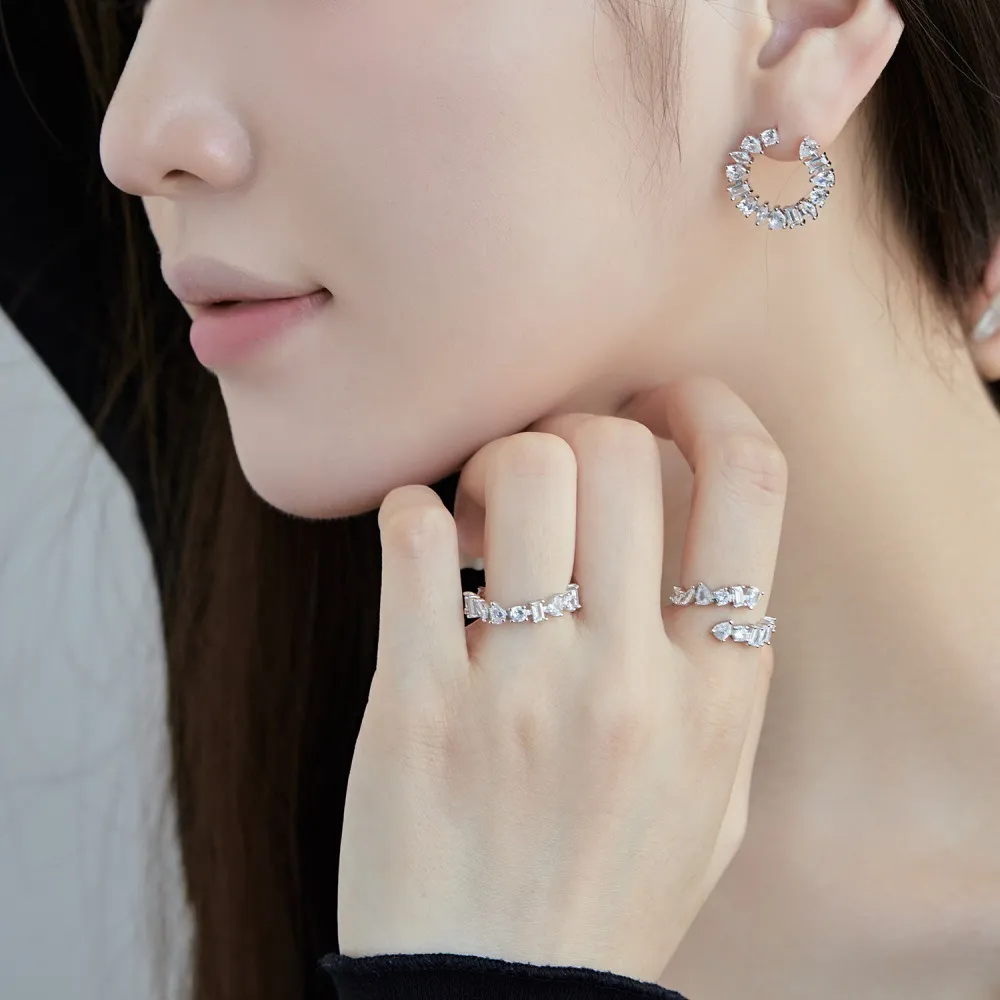 Geometric Irregular Zirconia Party Stud Earrings 40200386 - image2