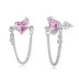 Love Pink Heart Zirconia Tassel Party Stud Earrings 40200387