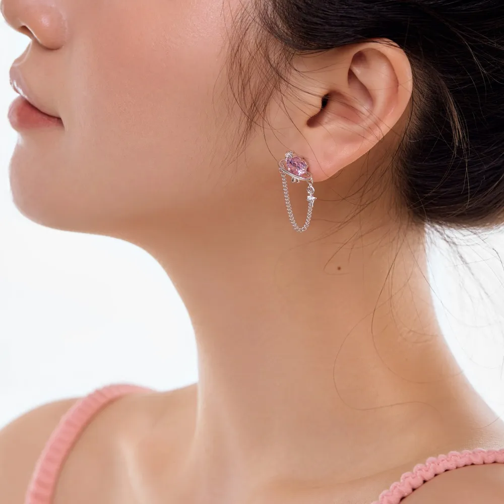 Love Pink Heart Zirconia Tassel Party Stud Earrings 40200387 - image1