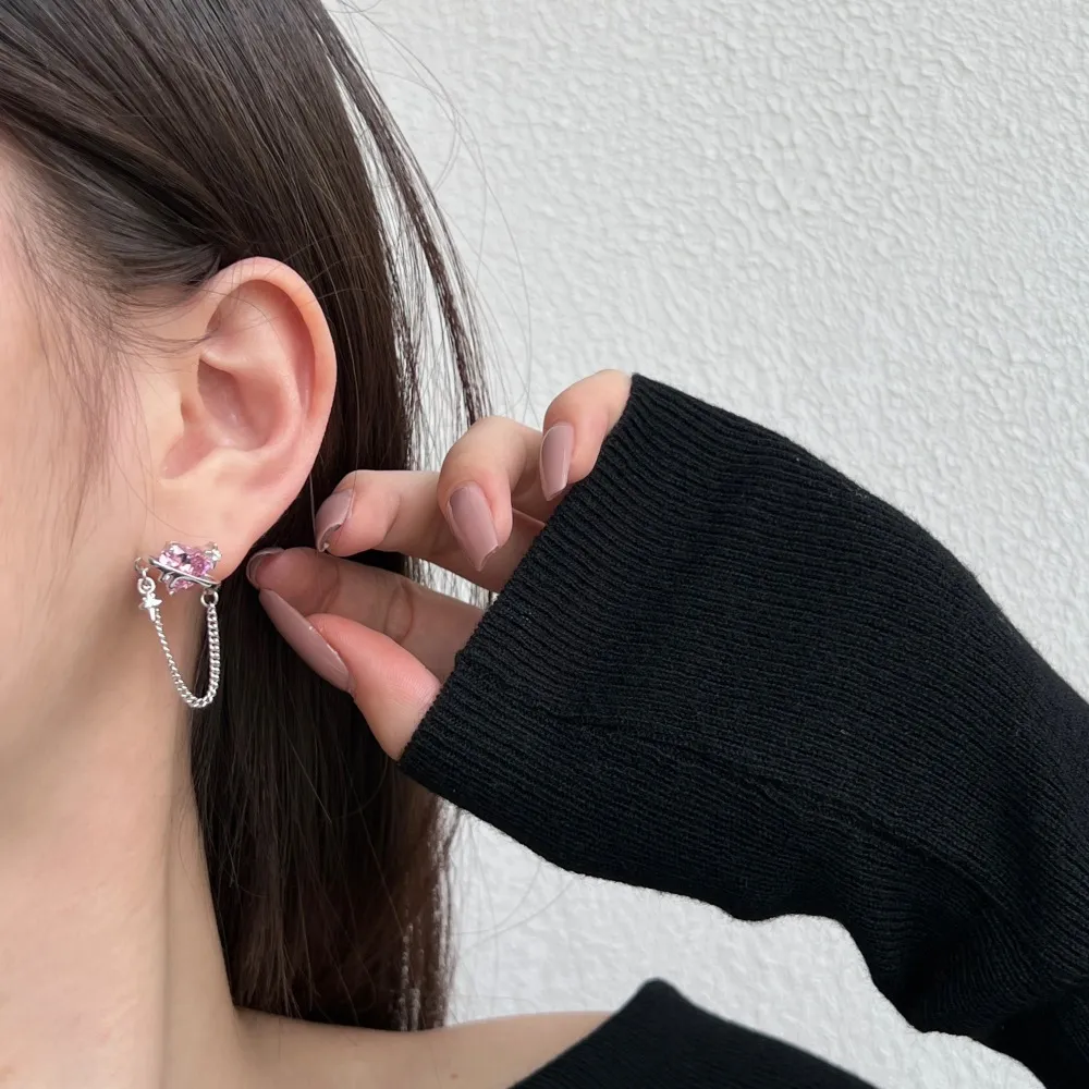 Love Pink Heart Zirconia Tassel Party Stud Earrings 40200387 - image2