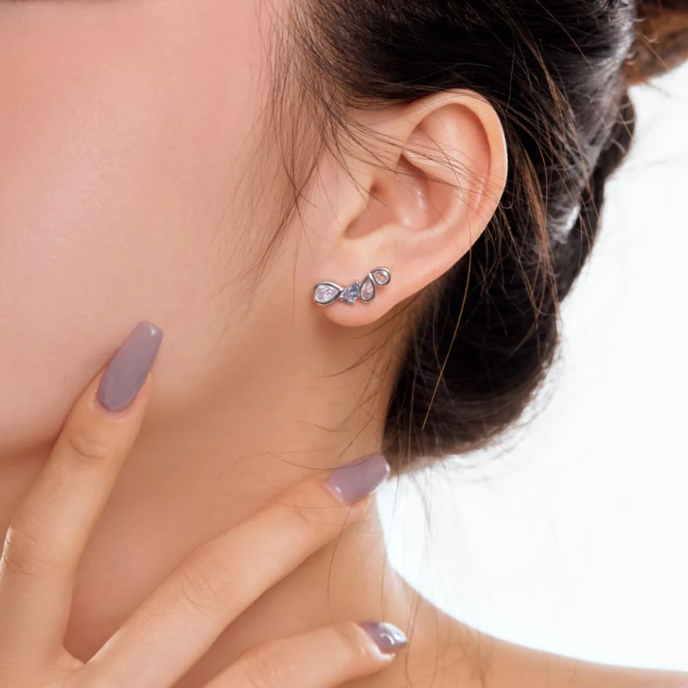 Asymmetric Teardrop Zirconia Party Stud Earrings 40200389 - image2
