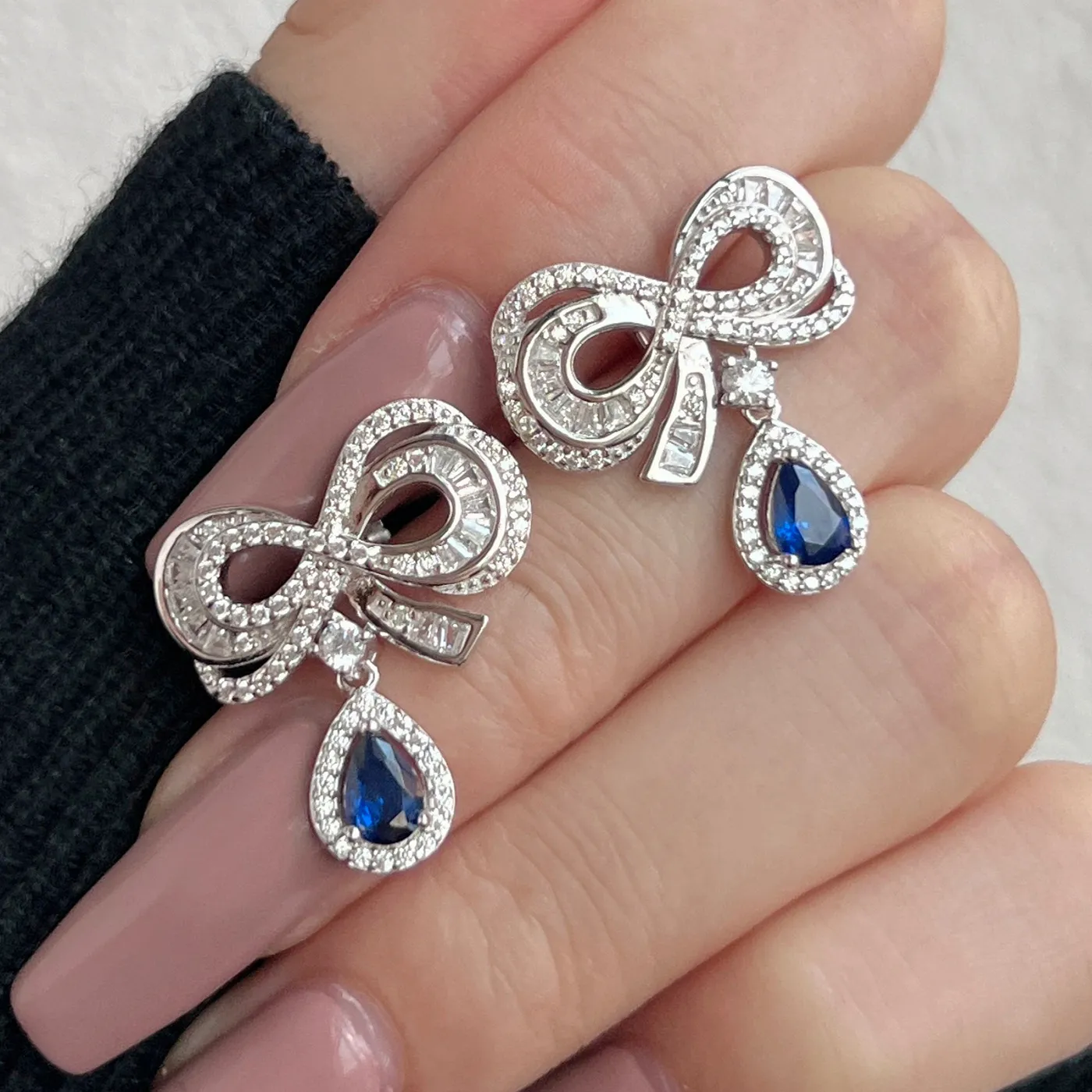 Vintage Bow Teardrop Zirconia Party Stud Earrings 40200390 - image3