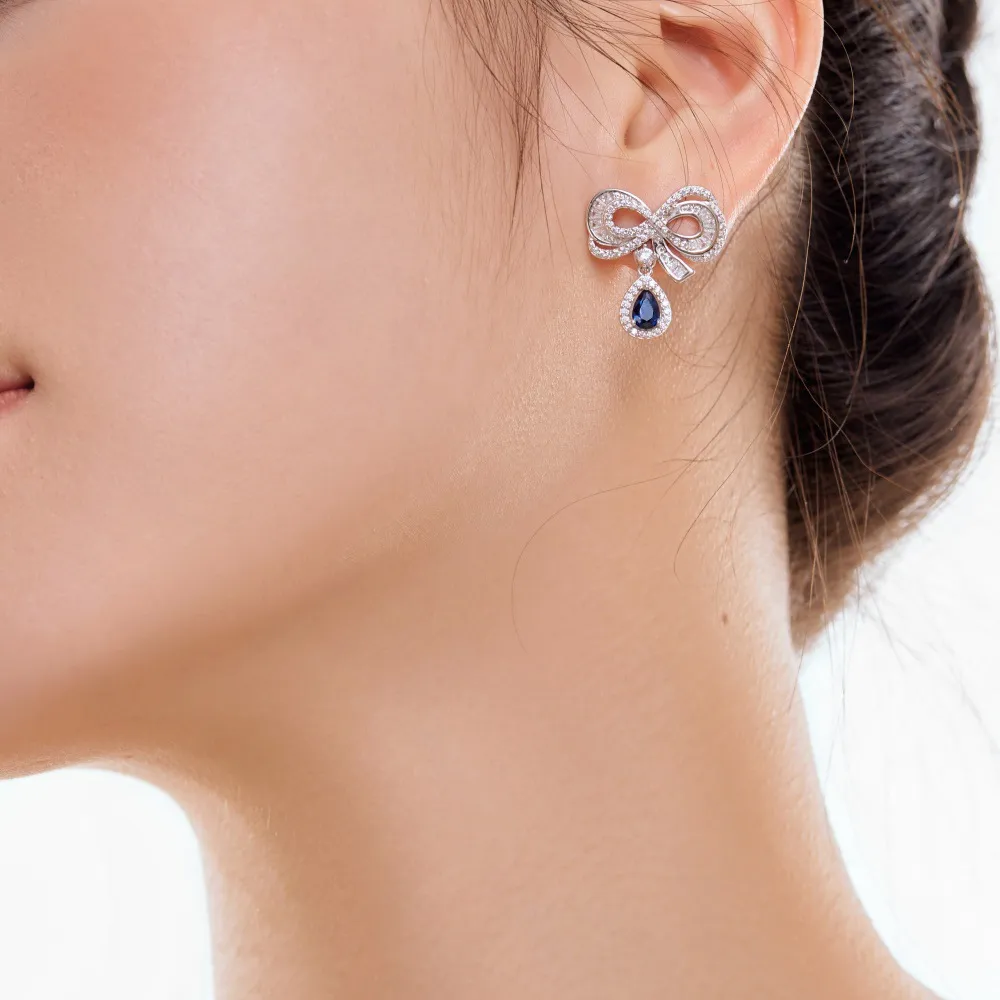 Vintage Bow Teardrop Zirconia Party Stud Earrings 40200390 - image1