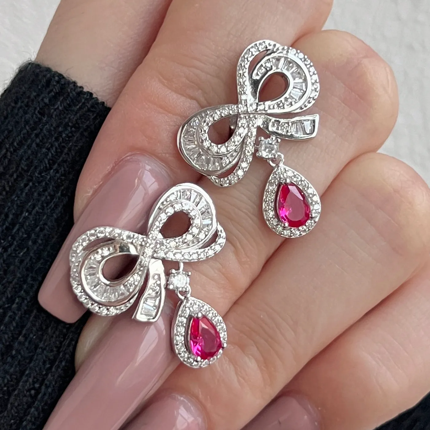 Vintage Bow Teardrop Zirconia Party Stud Earrings 40200390 - image4