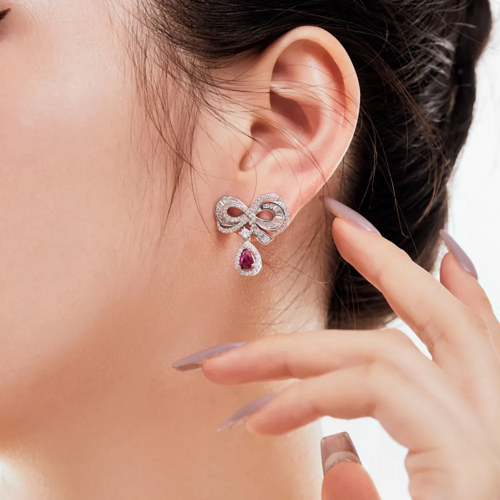 Vintage Bow Teardrop Zirconia Party Stud Earrings 40200390 - image2