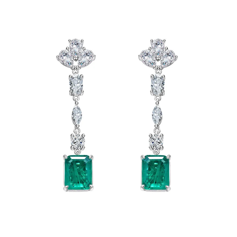 Vintage Synthetic Emerald Zirconia Dangle Stud Earring 40200398