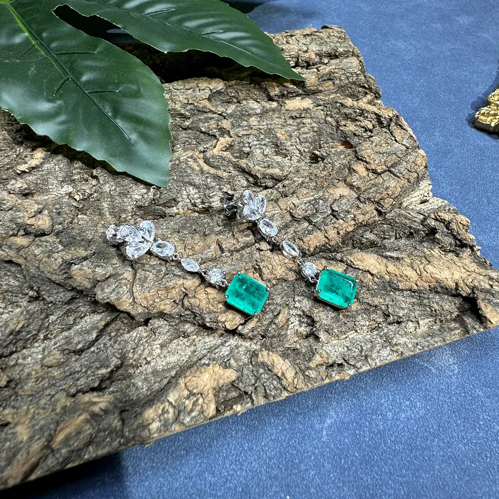 Vintage Synthetic Emerald Zirconia Dangle Stud Earring 40200398 - image2