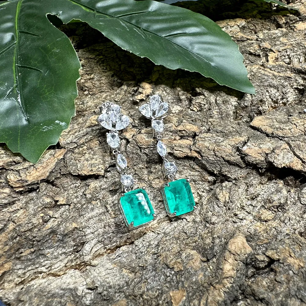 Vintage Synthetic Emerald Zirconia Dangle Stud Earring 40200398 - image1