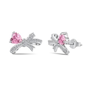 Zirconia Heart Bow Stud Earring 40200404